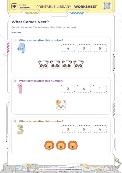 Next Number Counting Worksheet for Preschool