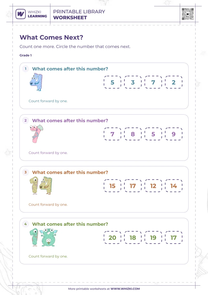 Next Number to 20 Worksheet