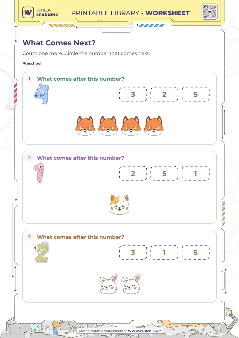 Next Number to Five Preschool Worksheet