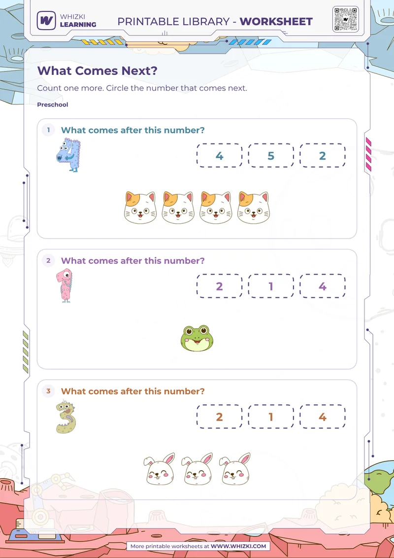 Next Number to Five Preschool Worksheet