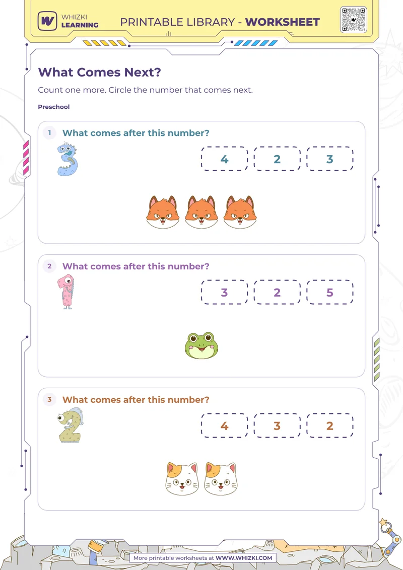Next Number to Five Preschool Worksheet
