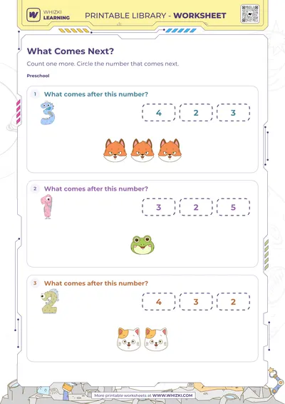 Next Number to Five Preschool Worksheet