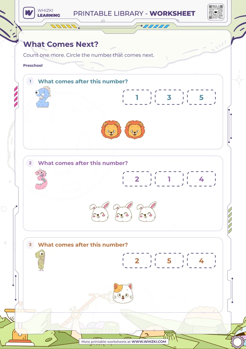 Next Number to Five Preschool Worksheet