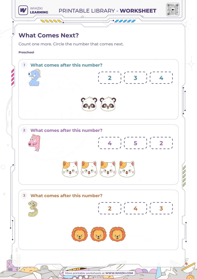 Next Number to Five Worksheet