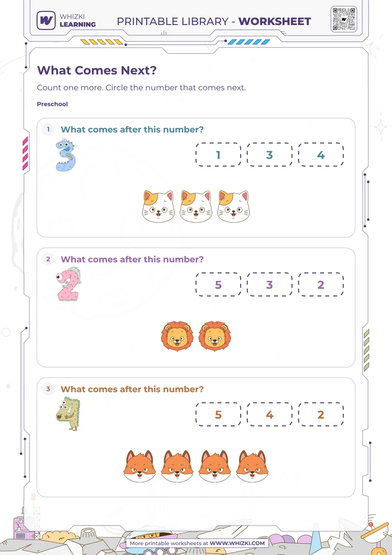 Next Number to Five Worksheet