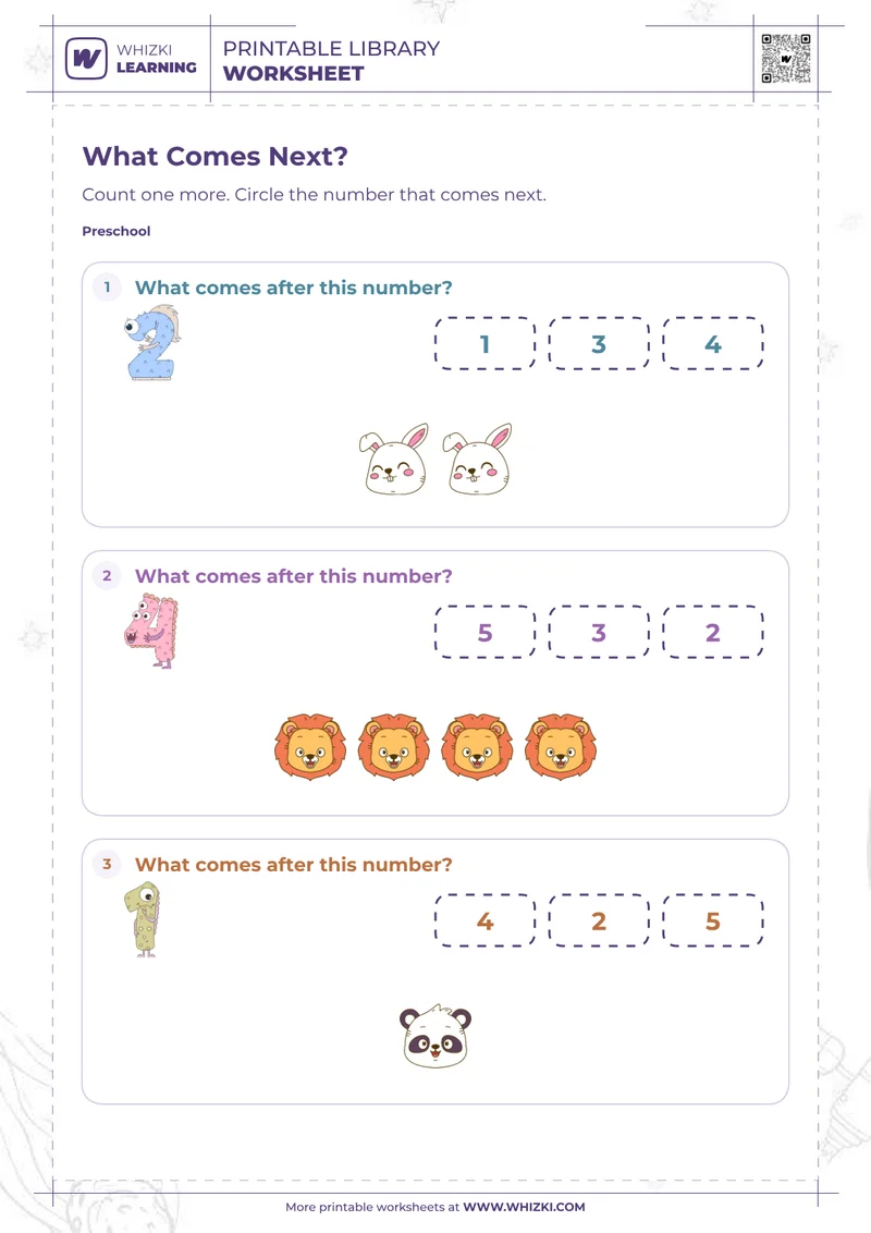 Next Number to Five Worksheet