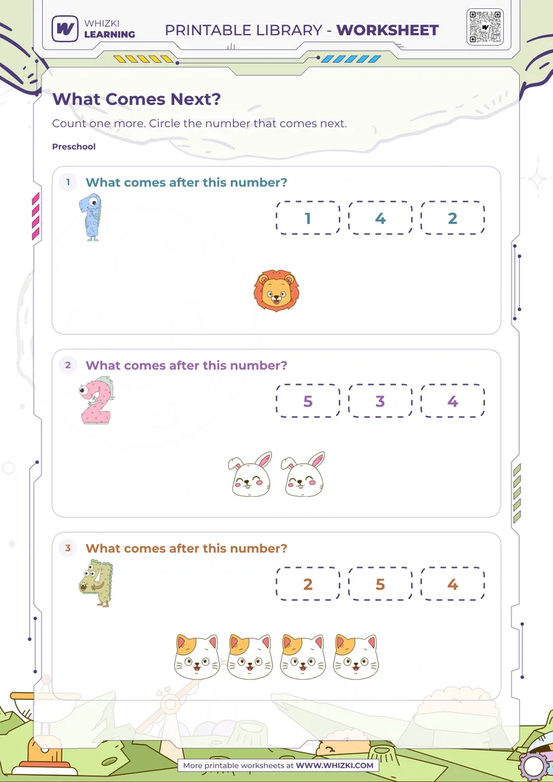 Next Number to Five Worksheet