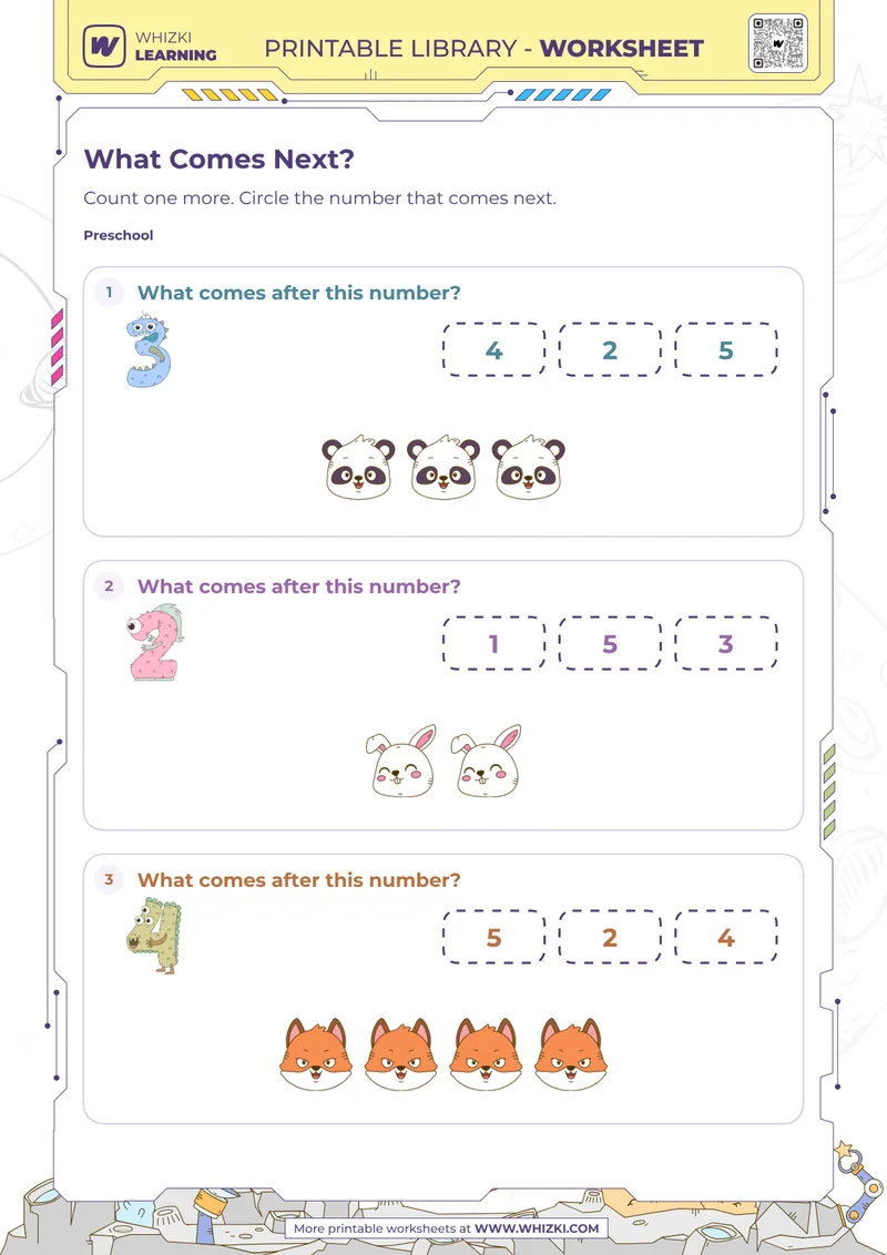 Next Number to Five Worksheet