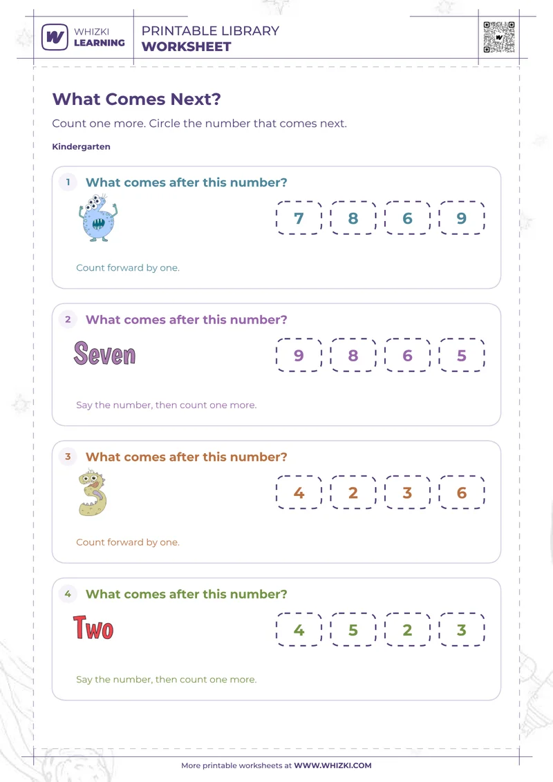 Next Number to Ten Worksheet