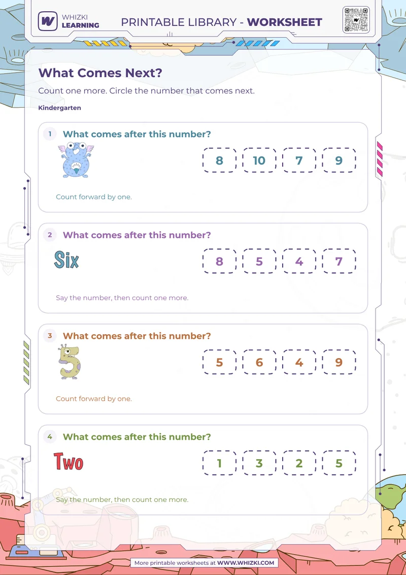 Next Number to Ten Worksheet