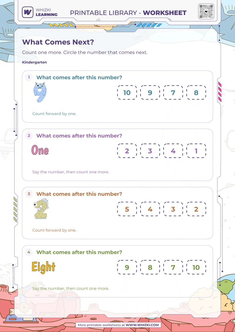 Next Number to Ten Worksheet