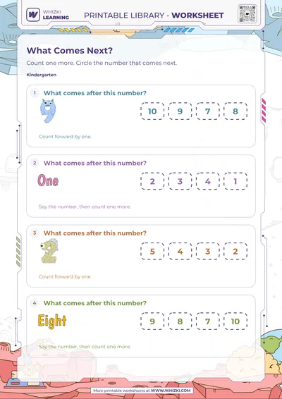 Next Number to Ten Worksheet