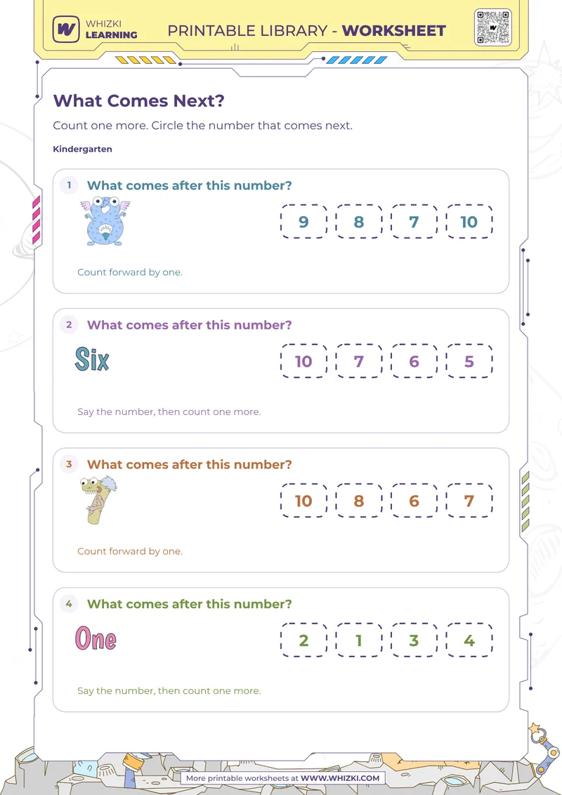 Next Number to Ten Worksheet