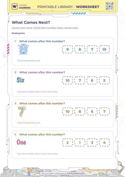 Next Number to Ten Worksheet