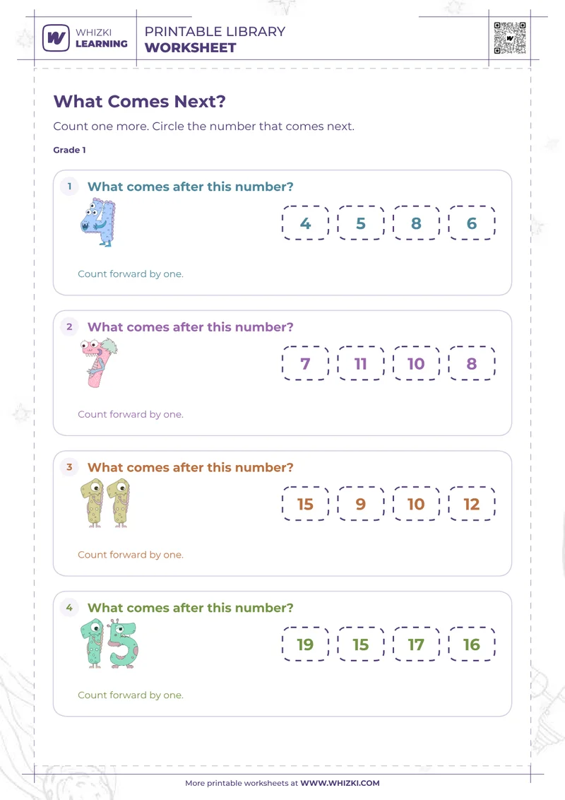 Next Number to Twenty Worksheet