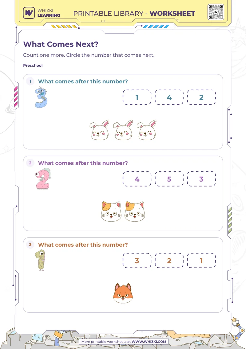 Next Whole Number Preschool Worksheet