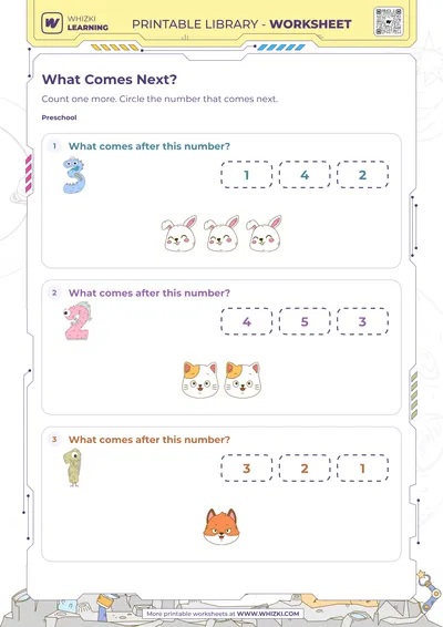 Next Whole Number Preschool Worksheet
