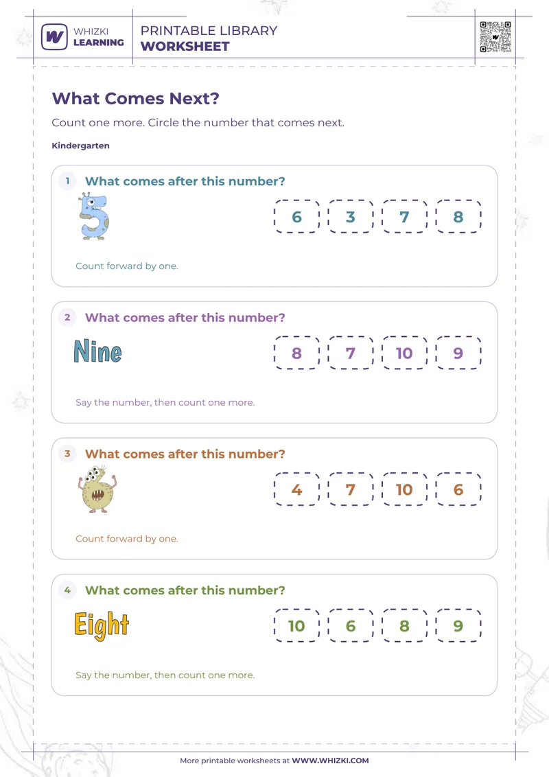 Next Whole Number to Ten Worksheet