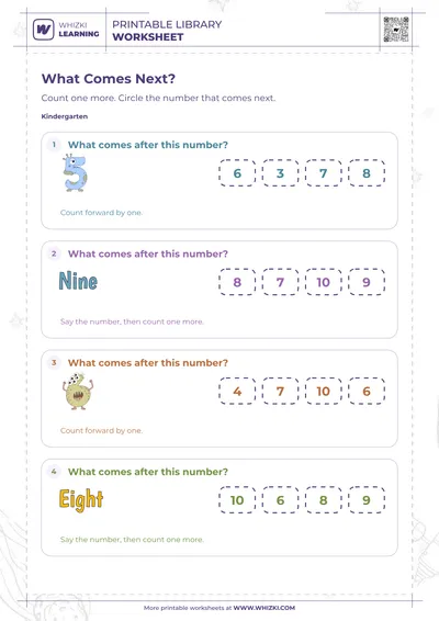 Next Whole Number to Ten Worksheet