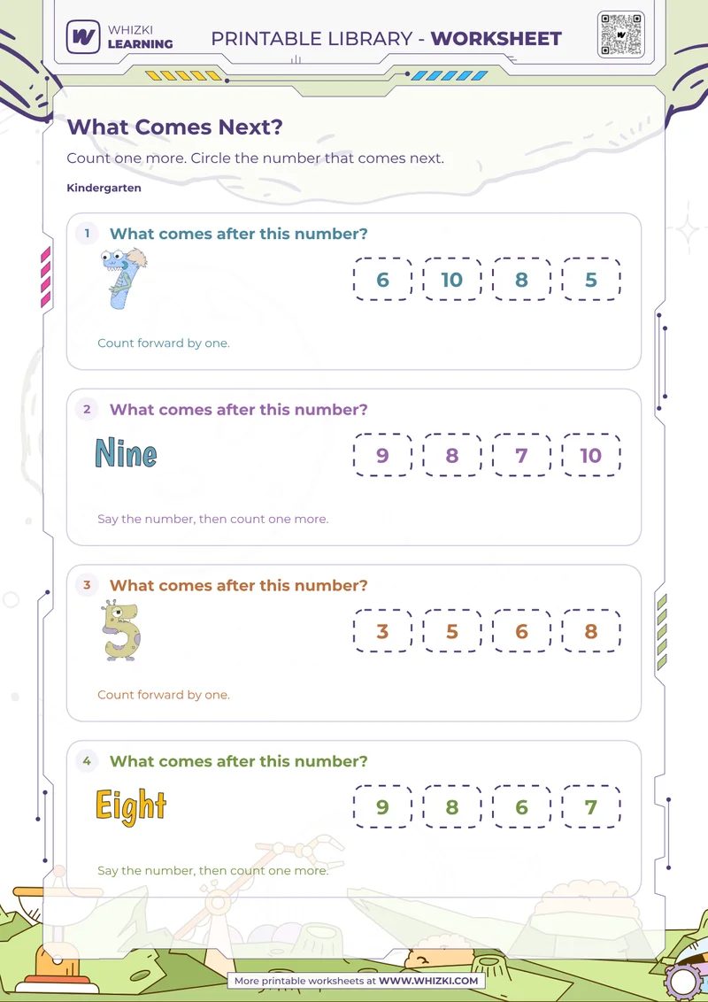 Next Whole Number to Ten Worksheet