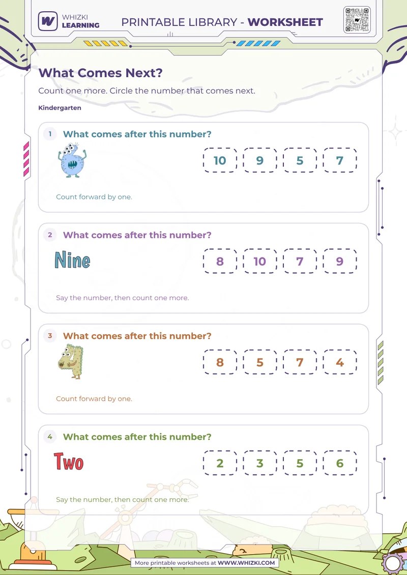 Next Whole Number Worksheet to Ten