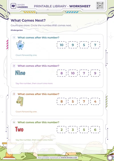Next Whole Number Worksheet to Ten