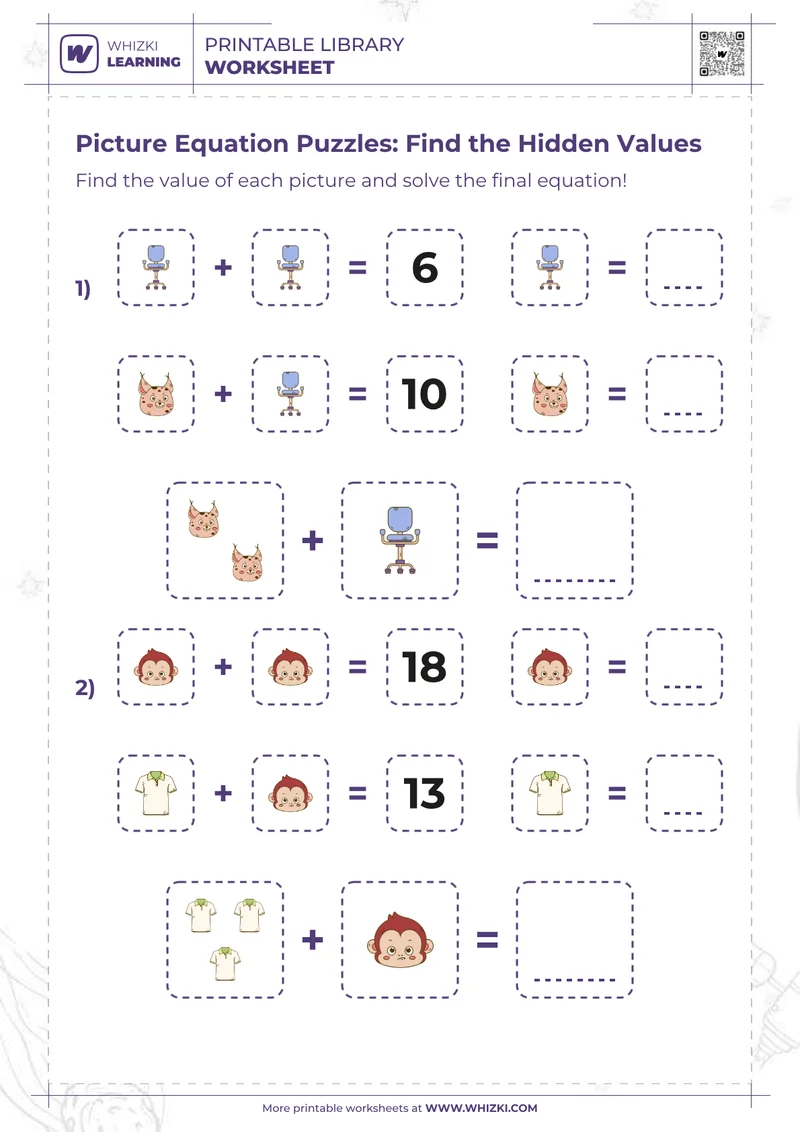 Picture Equation Puzzles: Find the Hidden Values