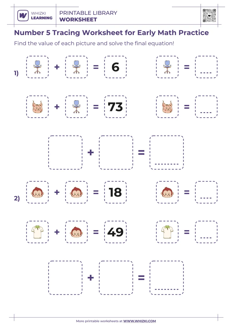 Number 5 Tracing Worksheet for Early Math Practice