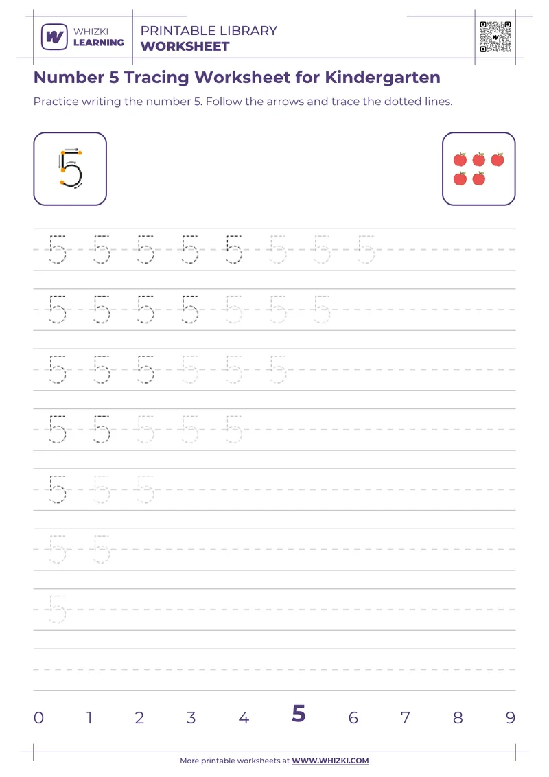 Number 5 Tracing Worksheet for Kindergarten