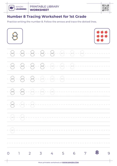 Number 8 Tracing Worksheet for 1st Grade