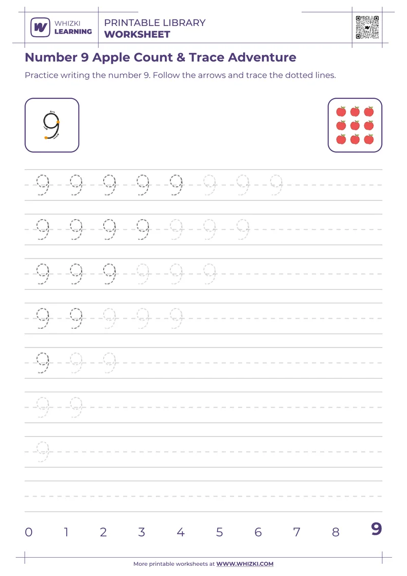 Number 9 Apple Count & Trace Adventure
