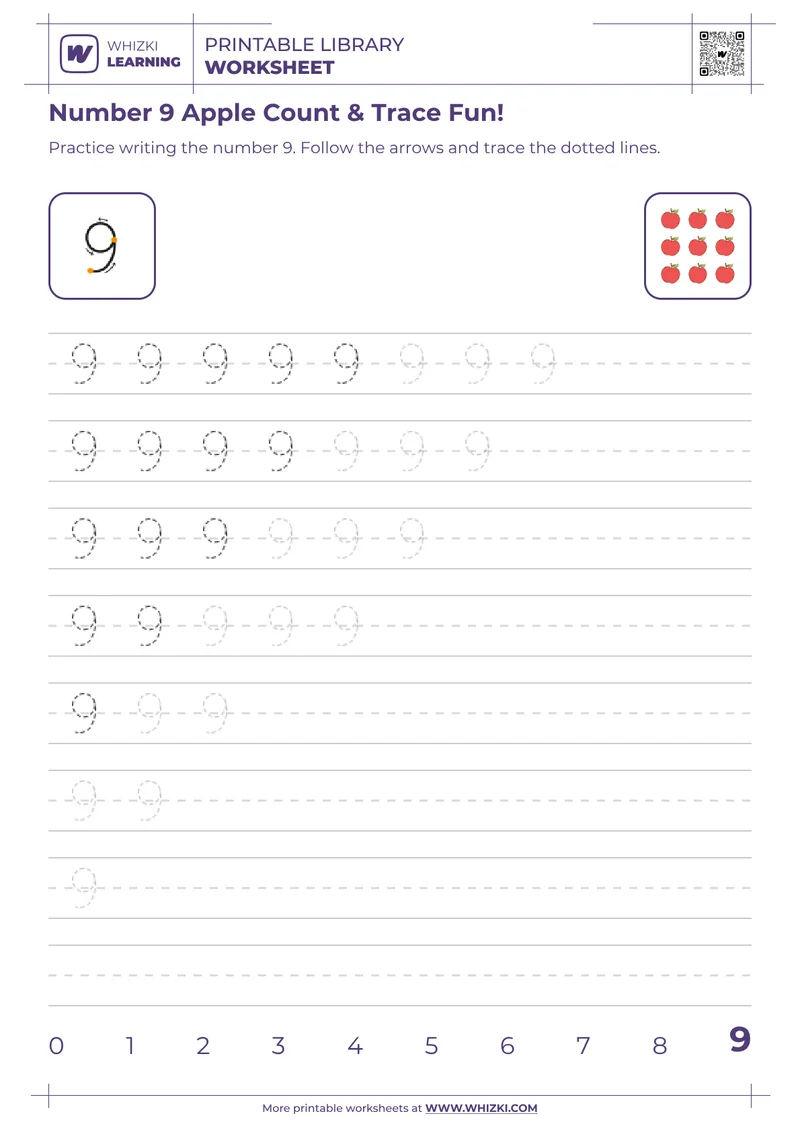 Number 9 Apple Count & Trace Fun!
