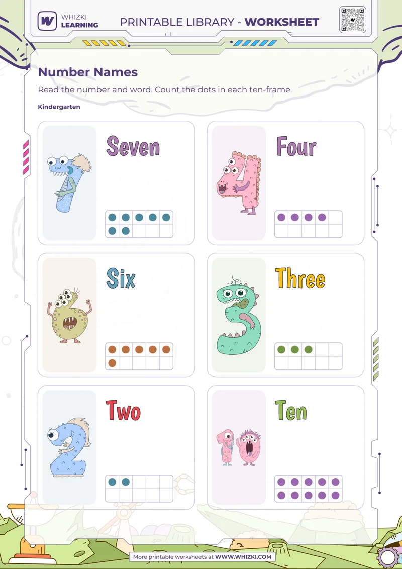 Number Cards 2, 3, 4, 6, 7, 10 Worksheet