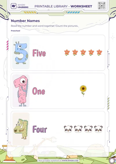 Number Cards Five One Four Worksheet