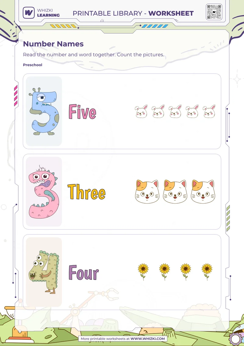 Number Cards Five Three Four Worksheet