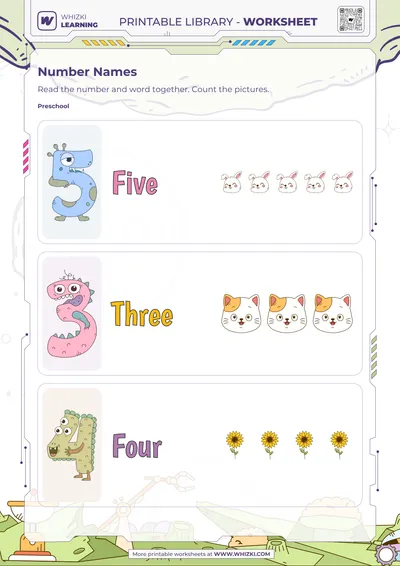 Number Cards Five Three Four Worksheet