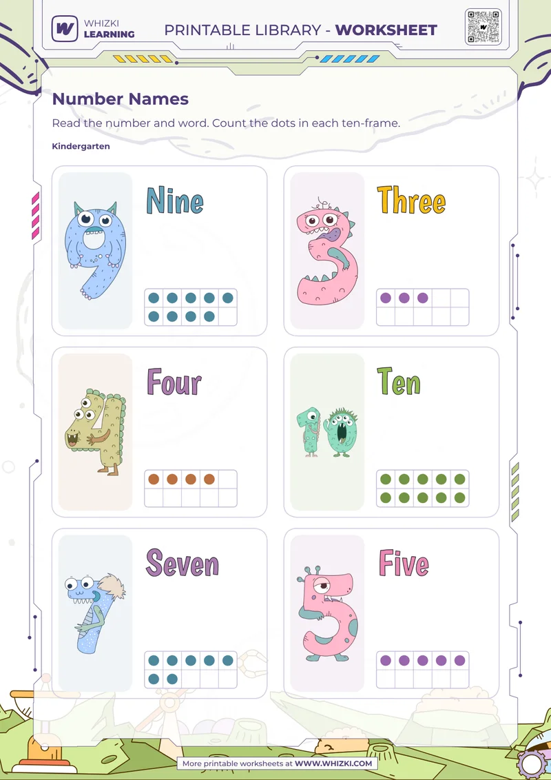 Number Cards Nine Three Four Ten Seven Five Worksheet