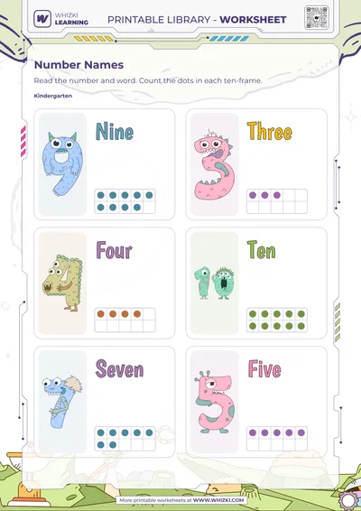 Number Cards Nine Three Four Ten Seven Five Worksheet