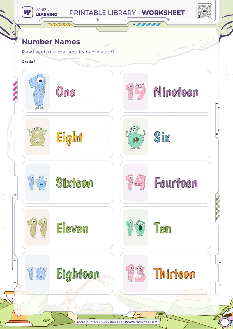 Number Cards Reading Worksheet