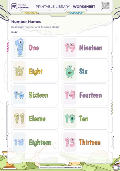 Number Cards Reading Worksheet