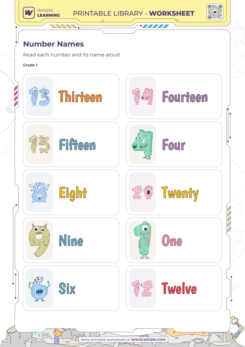 Number Cards Reading Worksheet