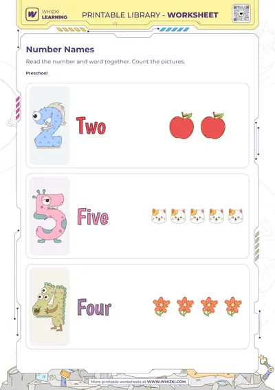 Number Cards Two Five Four Worksheet