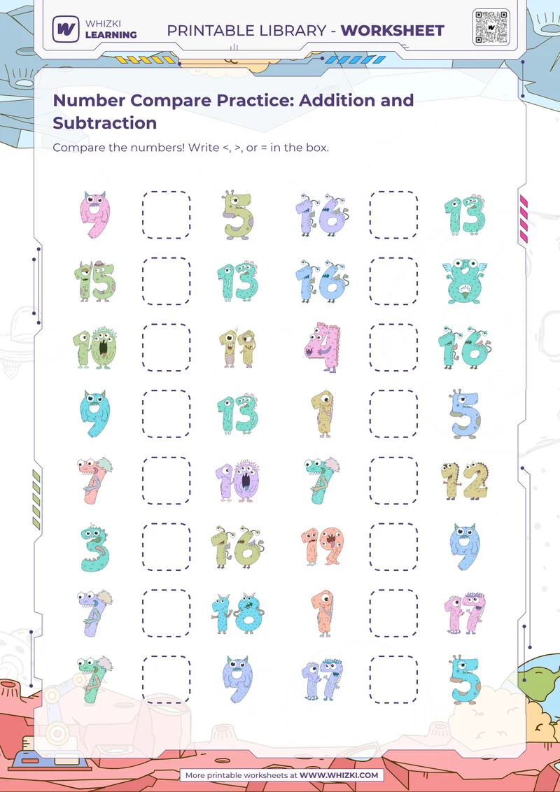 Number Compare Practice: Addition and Subtraction