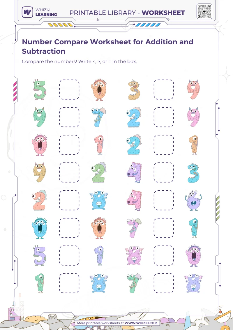 Number Compare Worksheet for Addition and Subtraction