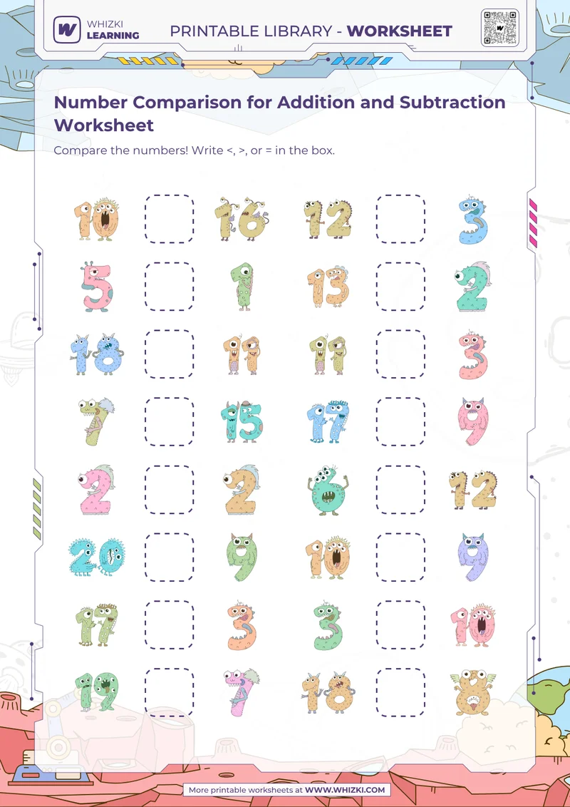Number Comparison for Addition and Subtraction Worksheet