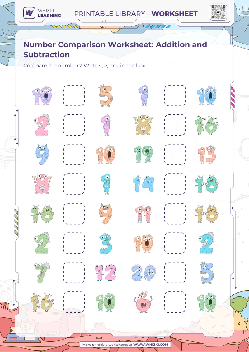 Number Comparison Worksheet: Addition and Subtraction