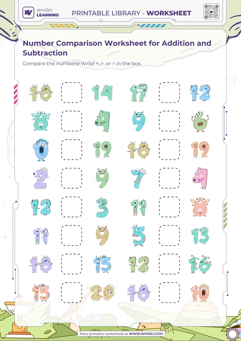 Number Comparison Worksheet for Addition and Subtraction