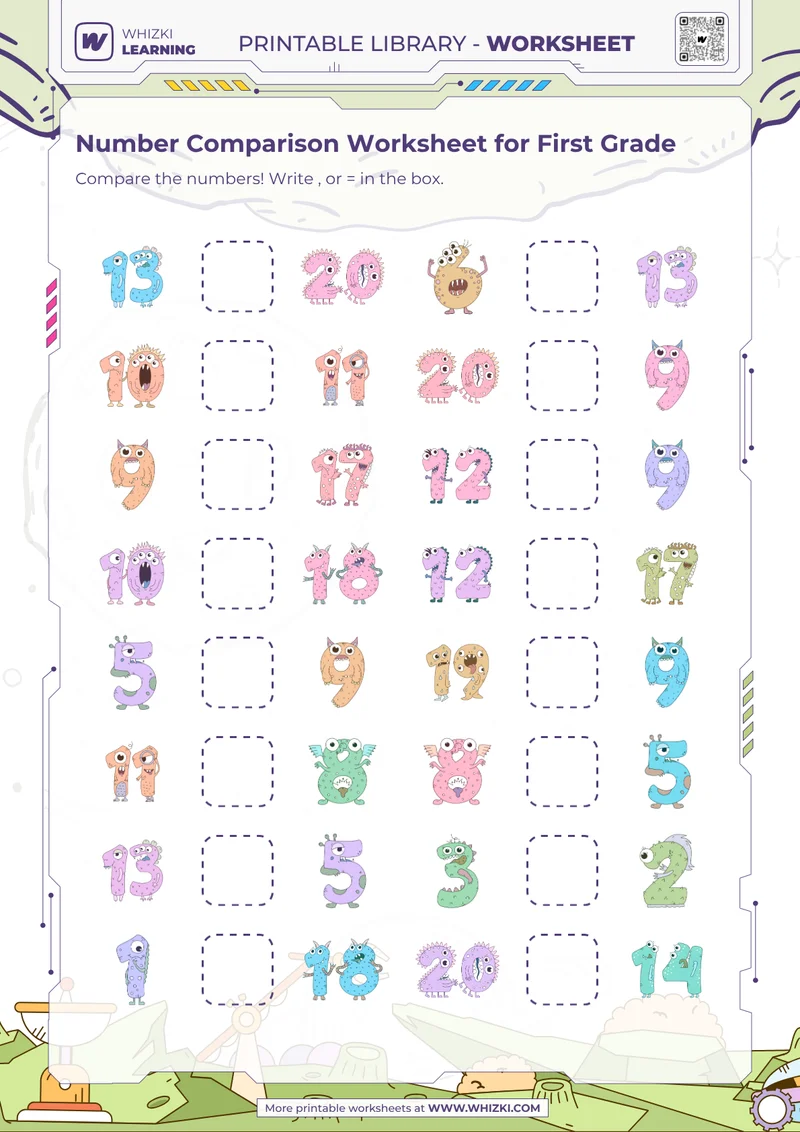 Number Comparison Worksheet for First Grade