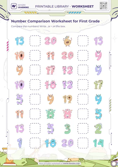 Number Comparison Worksheet for First Grade