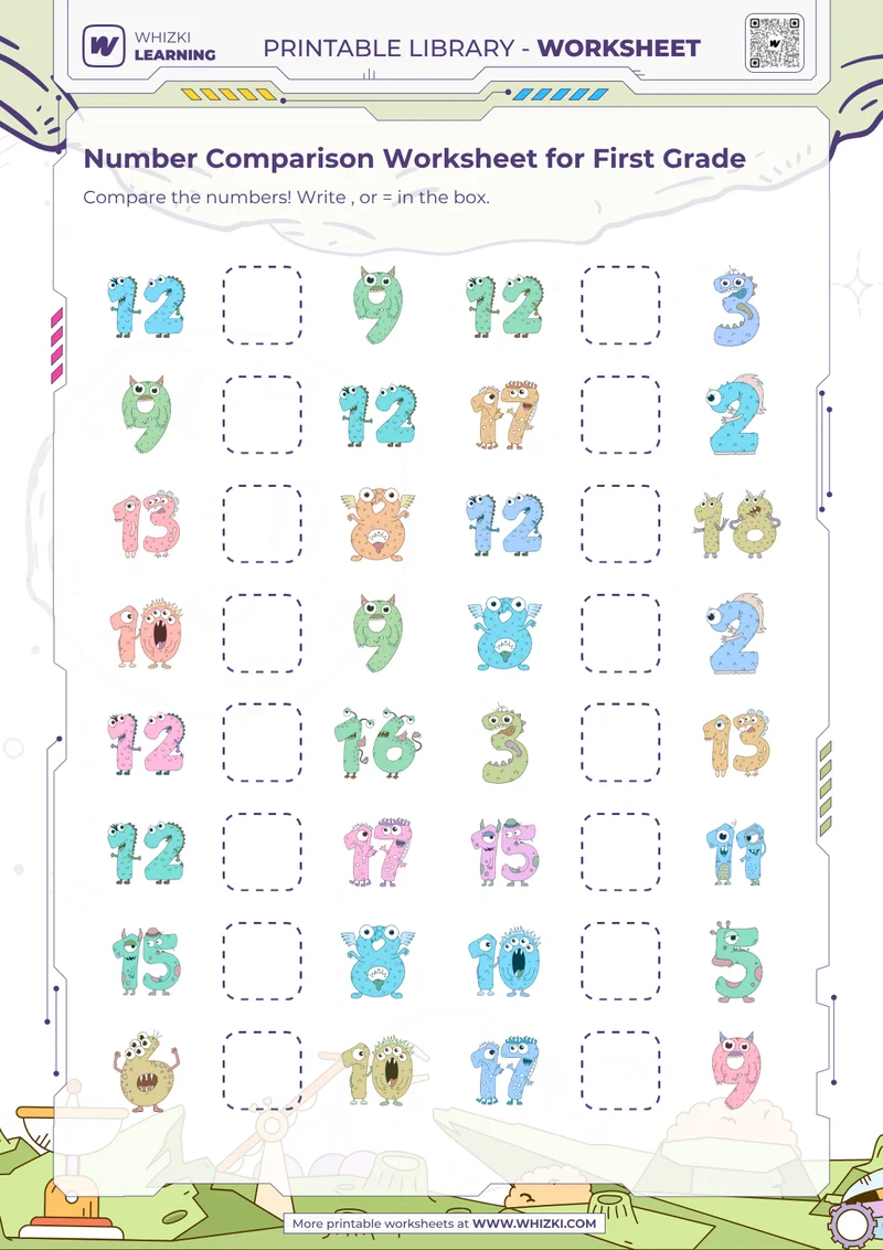 Number Comparison Worksheet for First Grade